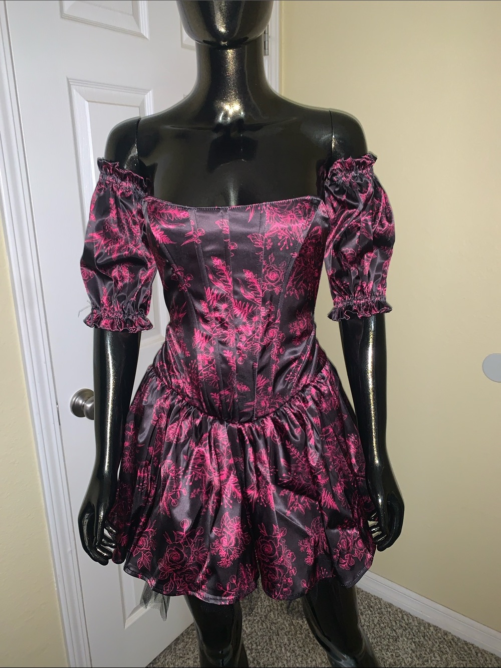 NWT Dolls Kill Sugar Thrillz Black and Pink Strapless Corset Mini Dress